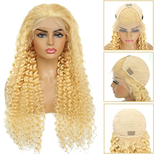 613 Cabelo humano da peruca frontal de renda - Cabelo de peruca loira - 613 HD 13x4 WIG frontal de renda de onda profunda - 150%