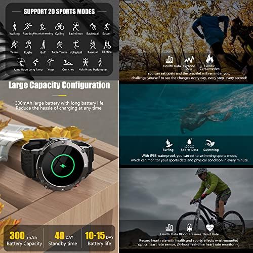 Relógios inteligentes para homens - Bluetooth Chamada IP68 Rastreador de fitness à prova d'água para Android ios iPhones com pressão arterial da freqüência cardíaca - 1,32 Sports Sports Sports Tactical Sports Smartwatch