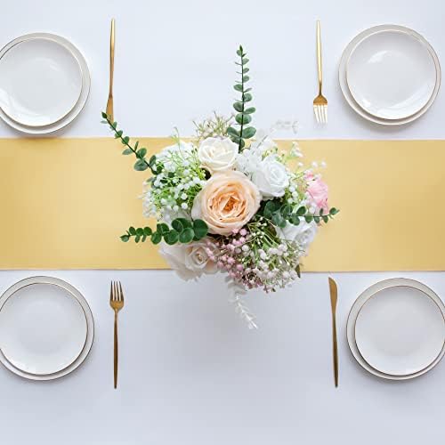Eqfeast 12 Pacote de mesa de cetim corredores 12 x 108 polegadas de mesa de ouro Runners Smooth Fabric Color brilhante para festa de aniversário de aniversário