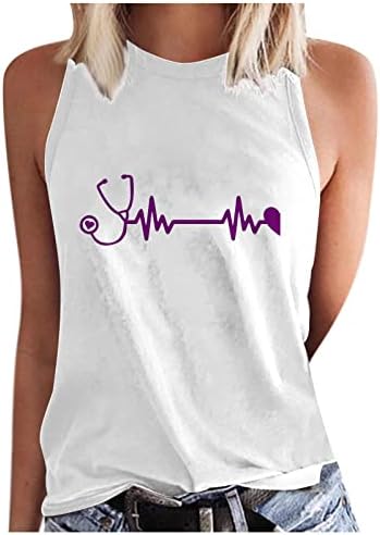 Camisa gráfica de batimentos cardíacos Love Heart Graphic T-Shirt Summer Casual Crewneck Tops de colete sem mangas