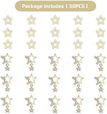 30 PCS Star Unh Nail Charms, 3D Decorações de arte de unhas de liga de shinestone para pregos de acrílico