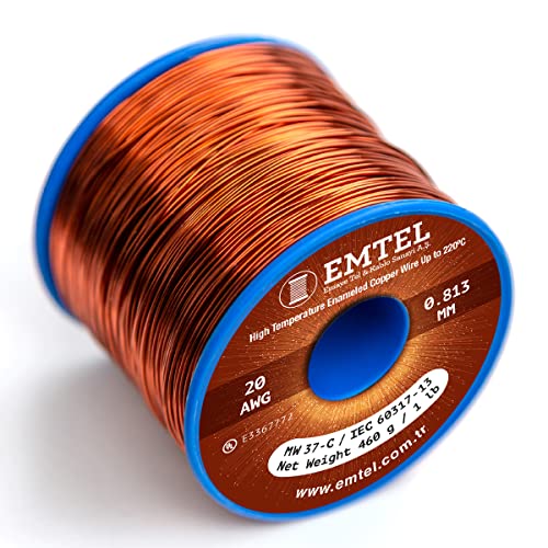 EMTEL 20 AWG - 1 LB FIE DE ímã - fio de cobre esmaltado para transformador de motor elétrico Bobina magnética 220 ° C Classe térmica - fio de enrolamento isolado duplo