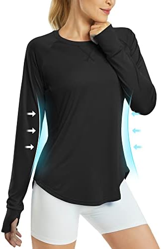 G4Free feminino UPF 50+ camisas UV de manga longa Camisa de solteira ao ar livre Caminhadas de academia rápida seca leve