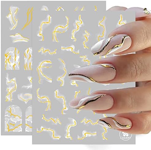 9 folhas francesa ponta de mármore unha adesivos adesivos de arte auto-adesiva pegatinas para uñas dicas de manicure de ouro branco