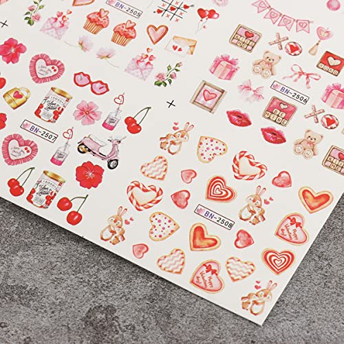 12pcs Setes da série do dia dos namorados para unhas Sweet Love Design adesivas de arte de unhas Valentine unhas Animal
