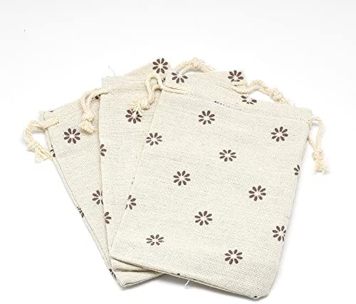 Kissitty 50pcs sacos de cordão de trigo bolsas de embalagem de algodão de poliéster de trigo com padrões de flores impressas