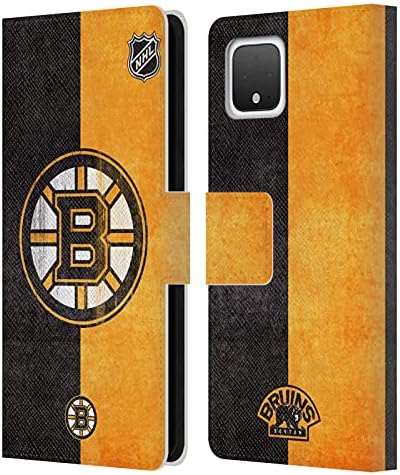 Projetos de capa principal licenciados oficialmente NHL Meio angustiado Boston Bruins Livro de couro Caixa Caixa Caspa Compatível com Google Pixel 4