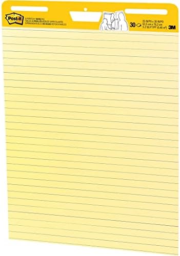 Post-it Super Sticky Cavalhól Pad, 25 em x 30 em lençóis, papel amarelo com linhas, 30 folhas/pads, 4 pads/pacote, ótimo para professores virtuais e alunos