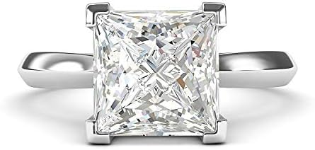 10k Gold Branco quadrado 8mm simulado princesa cortada diamante anel de noivado de faca Promise com o anel de noiva