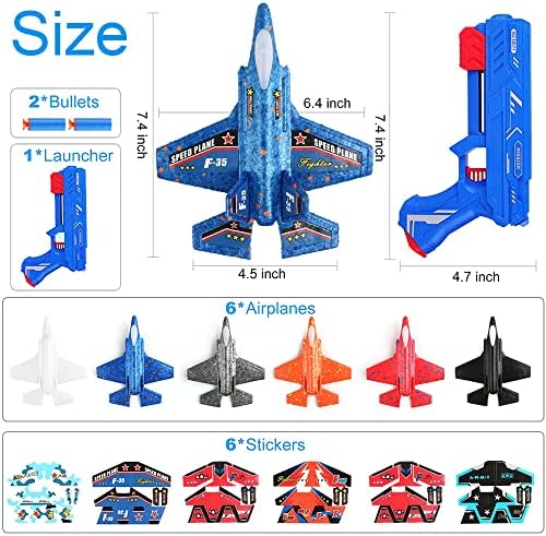 Chengchuang 6 Pack Airplane Launcher Toy, F-35 Plano de catapulta de espuma para meninos com 6 PCs Adesivos, 2 em 1