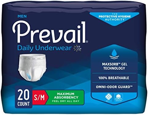 PREVALL INCONTININE Protetive Rouphe para homens, absorção máxima, pequeno/médio, pacote de teste, 20 contagem