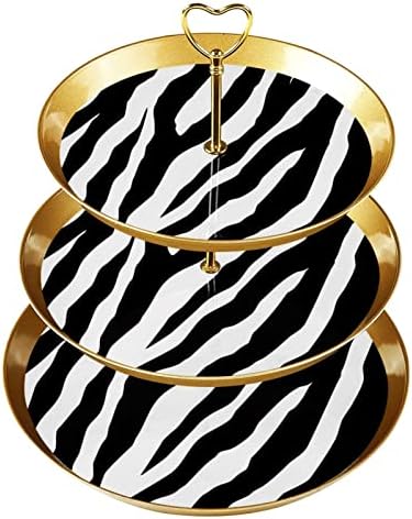 Suporte de bolo, suporte de cupcake, exibição de tabela de estandes de sobremesa, padrão de impressão preto de zebra