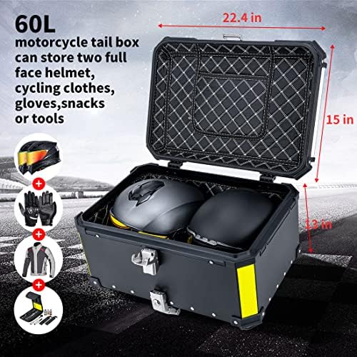 Myamis Motorcycle Top Case Tail Box com suporte e backrest 60l Motocicleta Hard tronco de 1,5 mm de alumínio de alumínio