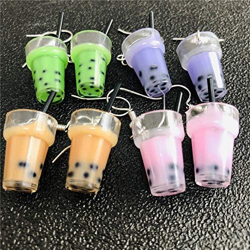 Jinyu 4 pares Cute Pearl Milk Tea Brincos de chá de vidro colorido Brincos engraçados para meninas Jóias de festa de festa de festa