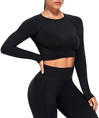 Fittoo Women's Crop Mangas compridas Trepina Tops Sports Sports