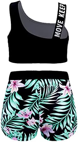 ChoomoMo Kids Girls Duas peças da roupa de dança Criss Cross Back Crop Top com Booty Shorts Awardwear