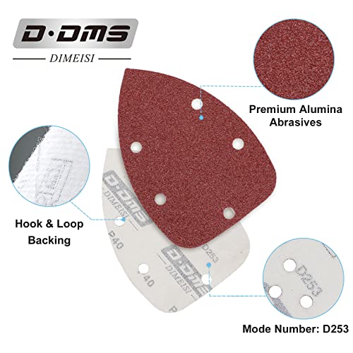 D DMS Dimeisi - Landagem de lixadeira de detalhes do mouse, 5 buracos variados 40 80 120 180 240 Grits Total 100pcs, gancho vermelho e lixa de triângulo de loop para madeira e tinta automática - D253