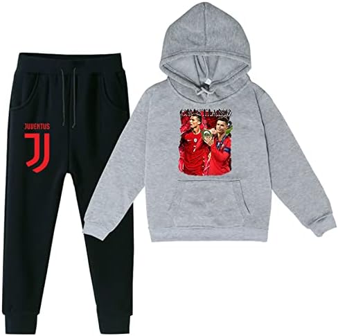 Zapion Kids Cristiano Ronaldo Sweworkshirts 2 peças capuzes de pulôver e calças de corredor Conjuntos de rastreamento casual do CR7 para meninos, meninas