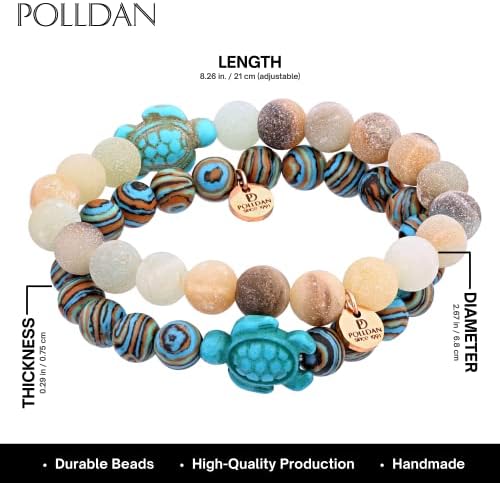Pulseira de tartaruga marinha de Polldan | Presentes de tartarugas marinhas para mulheres | Pulseira de tartaruga para mulheres | Bracelets de miçangas de charme | Pulseiras de chakra | Jóias femininas | Pulseira ajustável de contas |