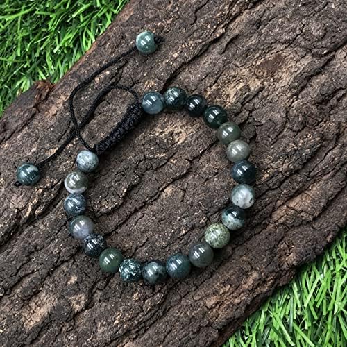 Shnaya Jewels AAA Moss AGate Power Natural Power Gemstone Crystal Beads Unissex Ajuste as pulseiras de macramamento 8mm 8mm