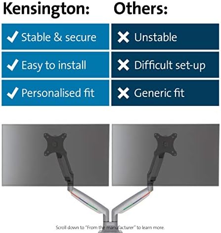 Kensington Monitor Braço com Vesa Mount - Monitor do braço para duas telas com configurações ajustáveis ​​em altura de um toque, braço