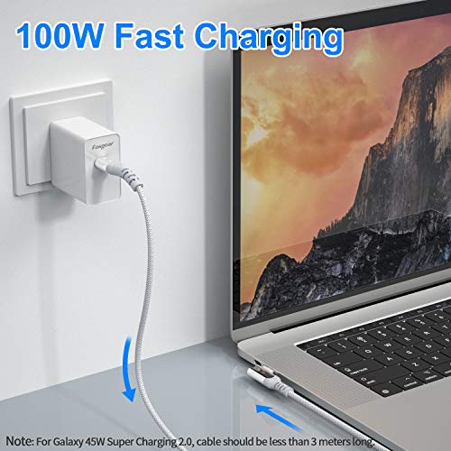 Fasgear USB C a USB C Cabo de 10 pés ângulo reto de 90 graus 100W 5A PD Cabo de carga rápida Tipo C Compatível com Mac-Book