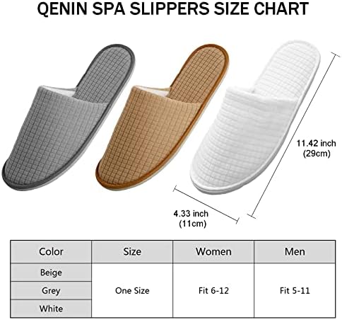 Qenin Spa Flippers 6 pares Slippers de hotel descartáveis ​​Flipes para homens homens Lavagem de almofada macia reutilizável