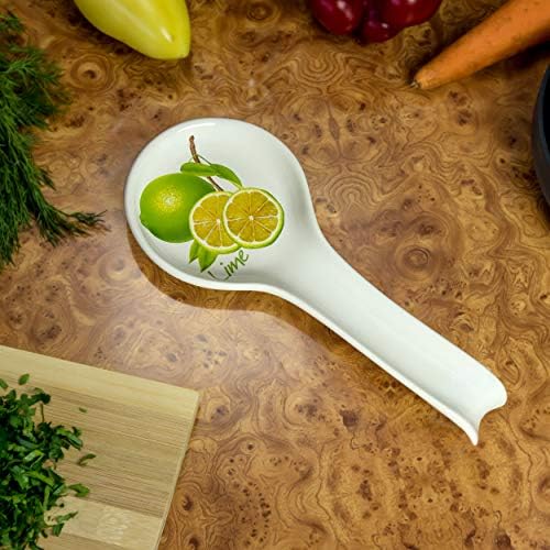 Lemon Lime Ceramic Spoon Rest White para fogão de cozinha com colher de pau para cozinhar - Conjunto de presentes de cozinha exclusivos