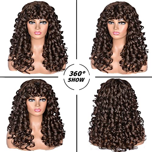 Runm Wigs Curly Wigs para mulheres negras longas peruca afro com franja para mulheres Big Bounyy Fluffy Synthetic Fiber Gluguless