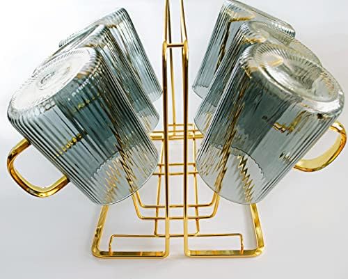 Prettyard Fashion Golden Retângulo Metal Caneca Metal Stand Cup Rack de armazenamento de cozinha com 6 ganchos + 6 Linha verde