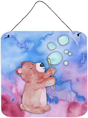 Tesouros de Caroline BB7347DS66 Urso e bolhas parede de aquarela ou estampas penduradas de porta, sinal de alumínio