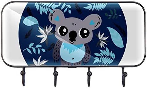 Koala Blue Print Print Rack Rack Montagem de parede, cacote de entrada com 4 enganche para casaco de chapéu de toalha Rúsicas da banheira