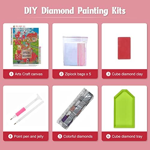 Kits de pintura de diamante para adultos para adultos, broca completa kits de pintura de diamante de caminhão vermelho 5D Valentins