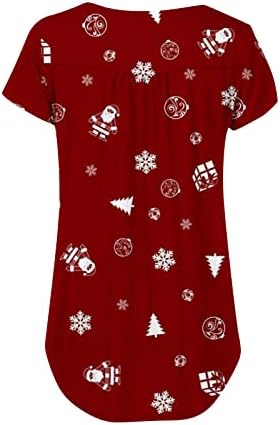 Mulheres tshirts de árvore de Natal Button Down T-shirt V pescoço de manga curta Tops de blusas casuais para leggings