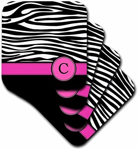 3drose letra c monograma preto e branco zebra estampa de animal com rosa quente rosa personalizado Cerâmico Creamas-russas,