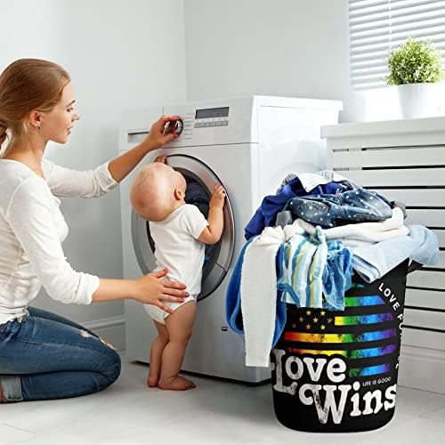 Love Win para todos os EUA Bandeira de lavanderia Saco de cesto de lavagem de lixo de armazenamento de armazenamento