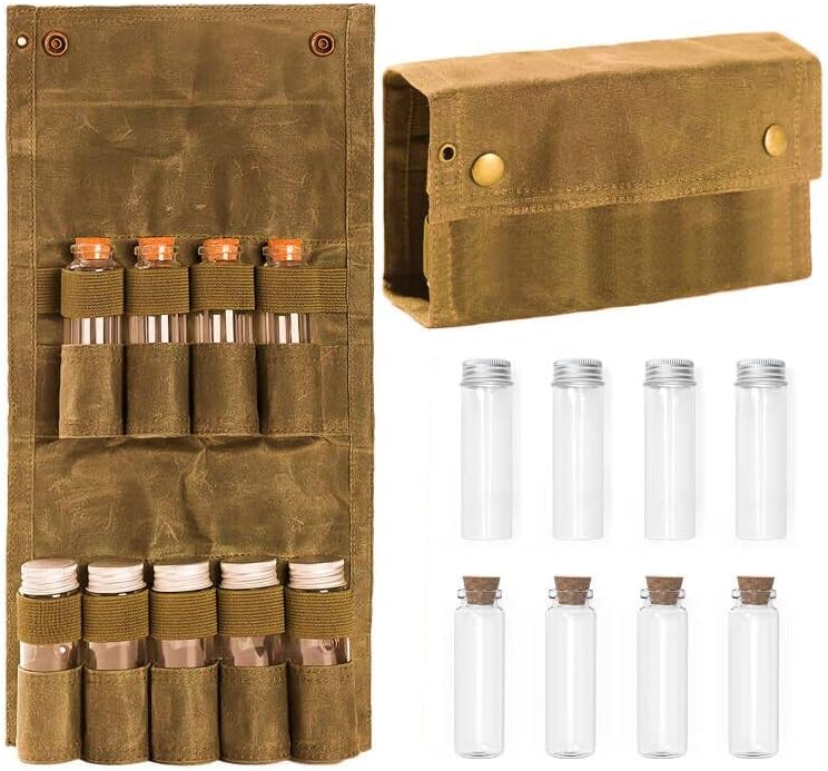 Kit de especiarias de acampamento, kit de especiarias portáteis com 9 potes de especiarias, organizador de bolsas de armazenamento