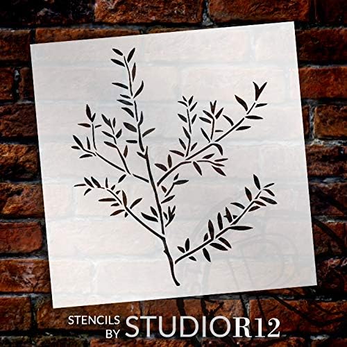 Estêncil de raminho folhas finas por Studior12 | Modelo Mylar reutilizável | Pintar placar de madeira | DIY Rustic Bush Tree Tree Decoração | Presente da natureza ao ar livre de artesanato - outono - primavera | Selecione o tamanho