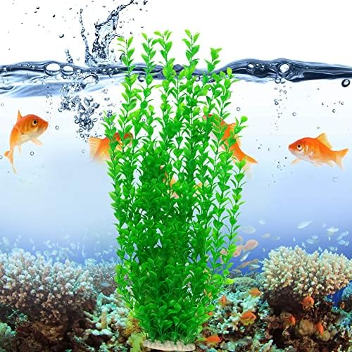 Awlstar grandes folhas redondas verdes redondas realistas de aquário artificial Plantas de peixe plantas plásticas de 22 polegadas