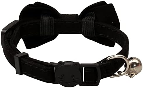 Gyapet Cat Collar Segurança Buckle Bellle Bell Tie Bow Bow Color Basic Solid Wedding 7-11 em preto e vermelho
