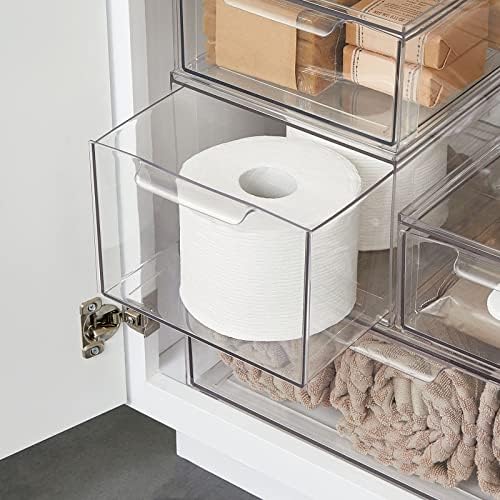 Mdesign plástico empilhável Banheiro de armazenamento Bin com gaveta de tração para gabinete, vaidade, prateleira, armário, armário ou organização do armário - Coleção Lumiere - 2 pacote - Limpo