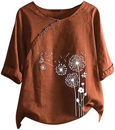 Blouses de camponeses para mulheres tops de linho de algodão solto cottagecore t camisetas plus size verão 3/4 manga botão camisetas camisetas