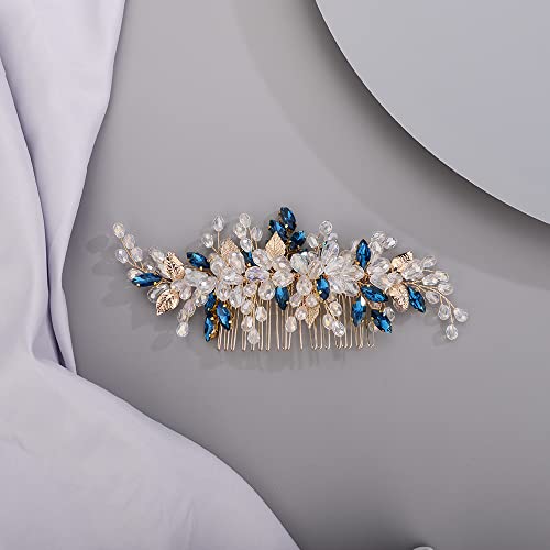 Beryuan pavão azul color color folha cristal no casamento acessórios para peças de cabelo para mulheres peças de cabelo de cabelo