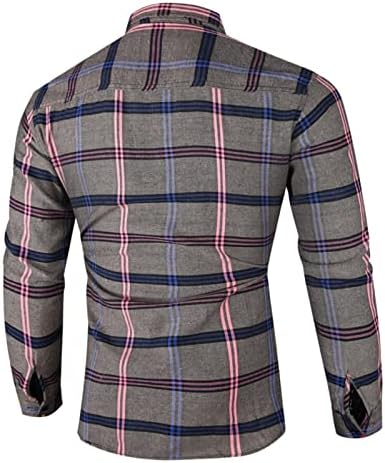 Xzhdd camisetas xadrez para homens, colar de manga comprida Botão verificado para baixo para baixo Tops Lattice Slim