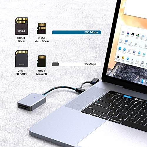Leitor de cartão SD UHS-II, até 500m/s USB 3.0 Tipo-C Leitor de cartão de memória flash para dispositivo USB C, SD/SDHC/SDXC/micro sdxc/sd4.0/v90/v60/v30/1667x/2000x/1000x Cartão de memória e cartão profissional - cinza