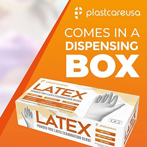PlastCare USA 100 Luvas de exame de látex extras pequenas-isenção de pó, isenável, não estéril e texturizado para