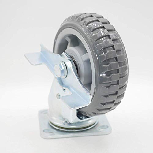 Caster giratório de 6 com freio lateral de metal, rolamento de esfera duplo placa superior com roda de PU com veias de pneus, movendo
