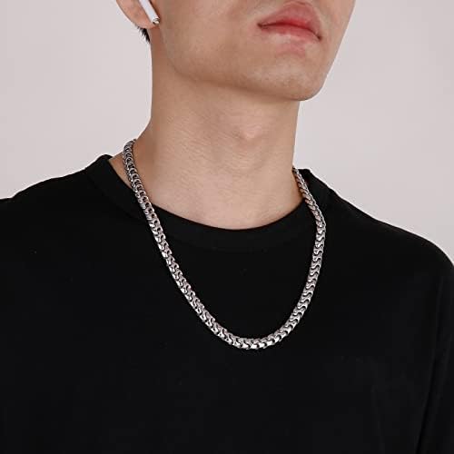 Azubpi 18k Colar de corrente de armadura de prata para homens | Jóias de jóias masculinas de jóias masculinas de 9 mm de largura,