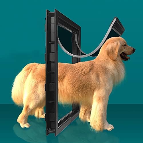 Porta de aba de cachorro de estimação para cães grandes, portão magnético de túnel de cão de gato seguro de 2 vias para cabelos dourados collie rottweiler cão grande, preto