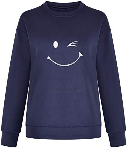 Lnmuld Blusa Feliz Blusa Casual Casual Casual Pullover de cor sólida Impressão de manga longa e camisa